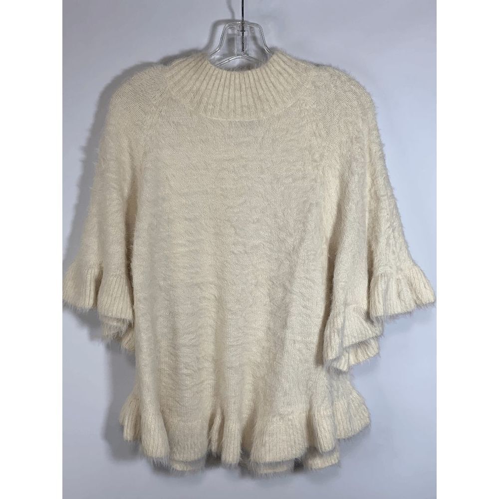 II Sisters Turtleneck Sweater Top Soft Knit Bell Ruffle Sleeve Cream Medium